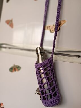 Handmade Purple Crochet Bottle Carrier with Strap